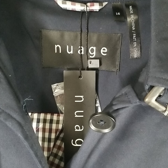 Nuage Ladies Hooded Trench Coat Size 16 Blue Detachable Hood Button Up - Picture 4 of 8